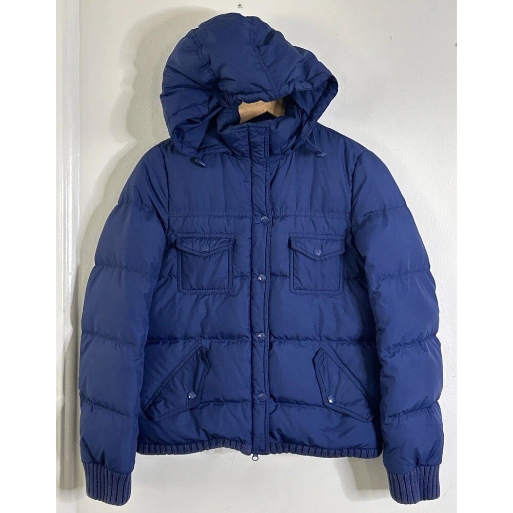 J Crew Kids Down Jacket Hoodie Small Navy Blue Cozy Winter Gear Lots Of Pockets